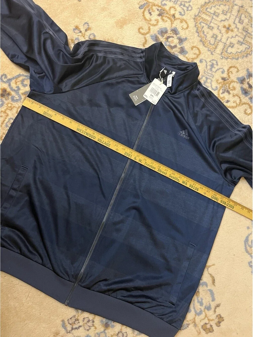 Adidas Jacket Mens 2XL Blue ESS 3S TTOP Q3 Full Zip Striped Logo Athletic Blue